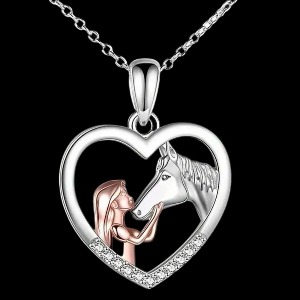Heartfelt Elegance Silver Horse-Girl Necklace